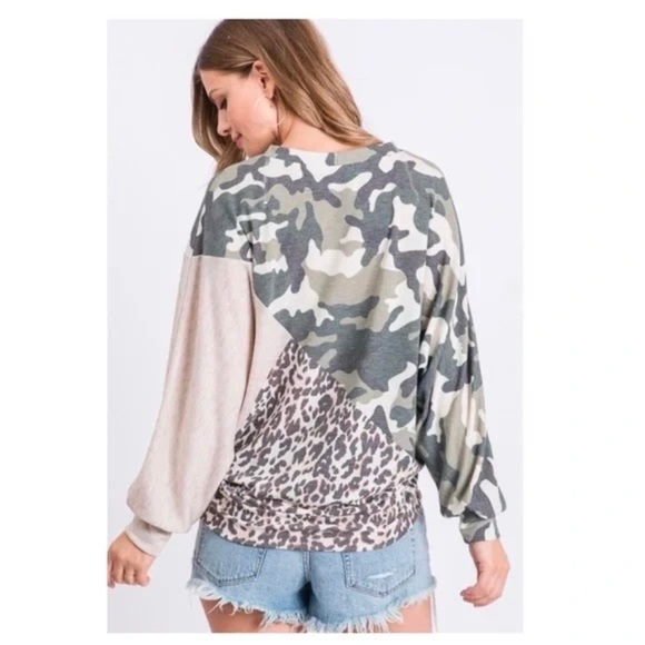 New!! Leopard Camo Dolman Sleeve Top - Picture 4 of 9
